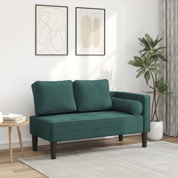 vidaXL Chaise longue avec coussins vert fonc&eacute; velours