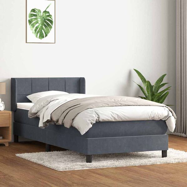 vidaXL Sommier &agrave; lattes de lit et matelas gris fonc&eacute; 90x220 cm velours