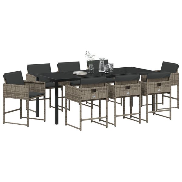 vidaXL Ensemble de salle &agrave; manger pour jardin 9 pcs Gris polyrotin