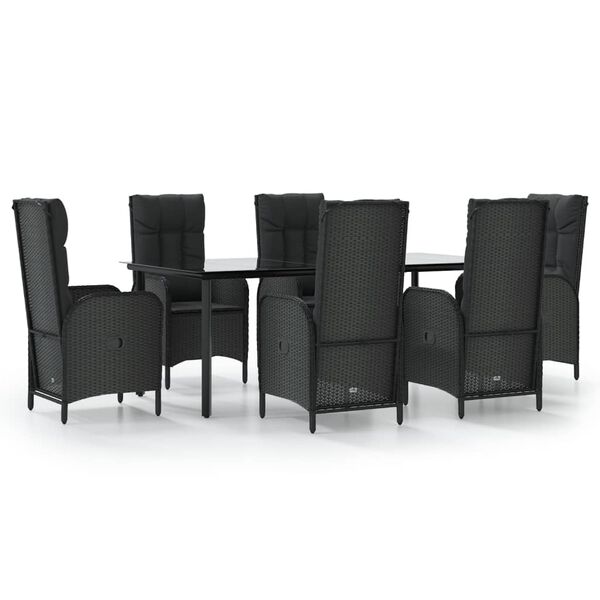vidaXL Ensemble &agrave; manger de jardin coussins 7pcs Noir R&eacute;sine tress&eacute;e