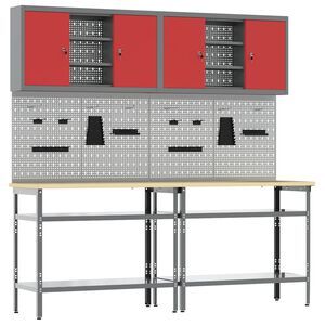 vidaXL Ensemble d'&eacute;tabli 8 pc Rouge et Gris Acier enduit de poudre