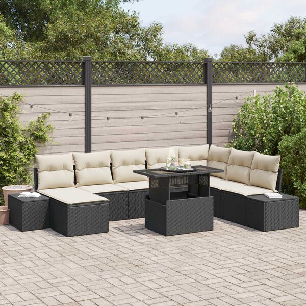 vidaXL Ensemble de canapé de jardin 9 pcs Noir Poly rotin