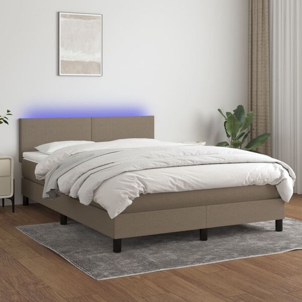 vidaXL Sommier &agrave; lattes de lit avec matelas LED Taupe 140x190 cm Tissu