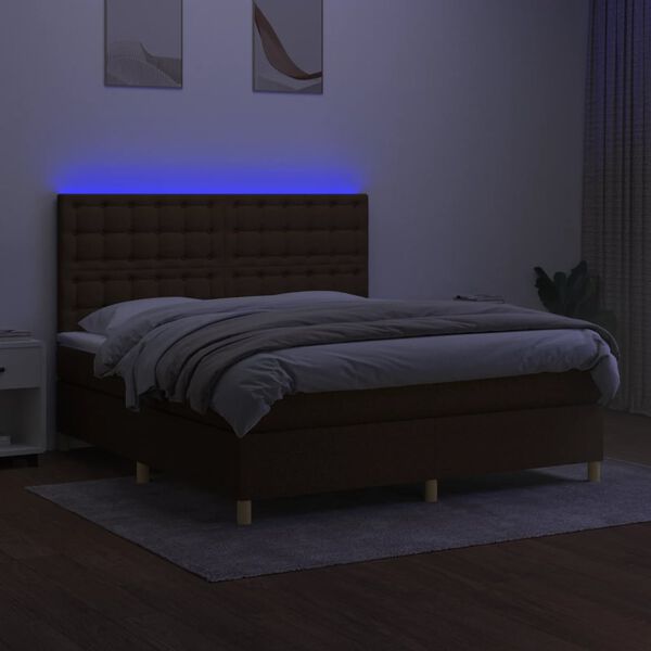 vidaXL Sommier &agrave; lattes de lit matelas et LED Marron fonc&eacute; 160x200 cm
