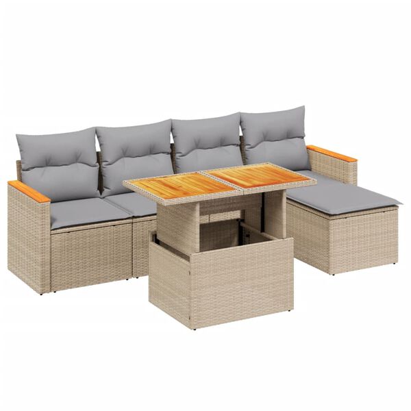 vidaXL Salon de jardin avec coussins 6 pcs beige r&eacute;sine tress&eacute;e
