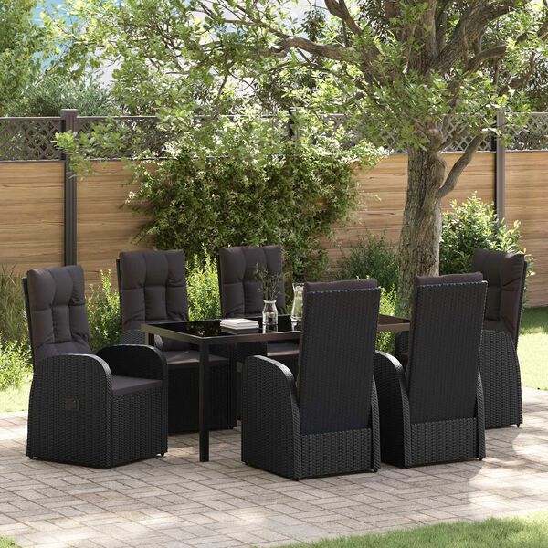 vidaXL Ensemble de salle &agrave; manger pour jardin 7 pcs Noir polyrotin