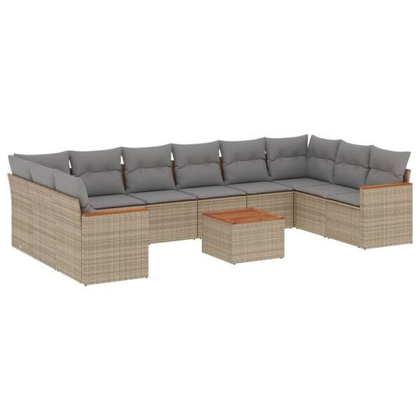 vidaXL Salon de jardin 11 pcs avec coussins beige r&eacute;sine tress&eacute;e