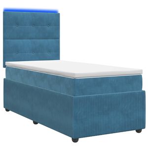 vidaXL Lit boxspring LED avec matelas Bleu 90 x 190 cm Velours