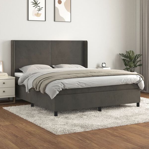 vidaXL Sommier &agrave; lattes de lit et matelas Gris fonc&eacute; 180x200cm Velours