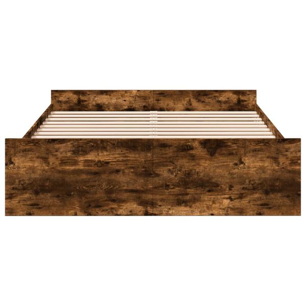 vidaXL Cadre de lit avec tiroirs sans matelas ch&ecirc;ne fum&eacute; 150x200 cm