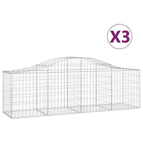 vidaXL Paniers à gabions arqués 3 pcs 200x50x60/80 cm Fer galvanisé