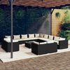 vidaXL Salon de jardin 14 pcs avec coussins Noir R&eacute;sine tress&eacute;e