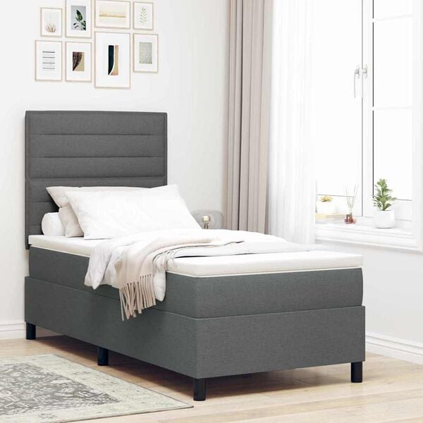 vidaXL Lit &agrave; ressorts avec matelas Gris fonc&eacute; 80 x 200 cm tissu