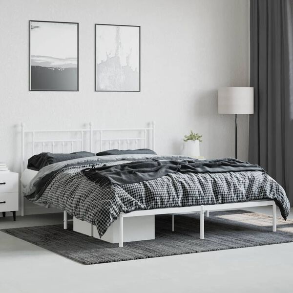 vidaXL Cadre de lit métal sans matelas et tête de lit blanc 180x200 cm