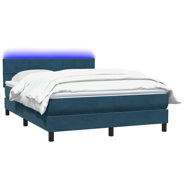 vidaXL Sommier &agrave; lattes de lit et matelas et LED bleu fonc&eacute; 160x210cm velours