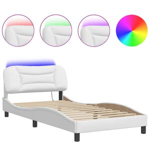 vidaXL Cadre de lit avec LED sans matelas Hvar blanc 100x203 cm