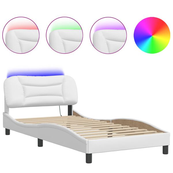 vidaXL Cadre de lit avec LED sans matelas Hvar blanc 100x203 cm
