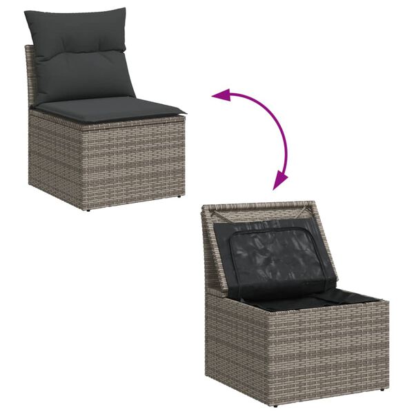 vidaXL Salon de jardin 11 pcs avec coussins gris r&eacute;sine tress&eacute;e