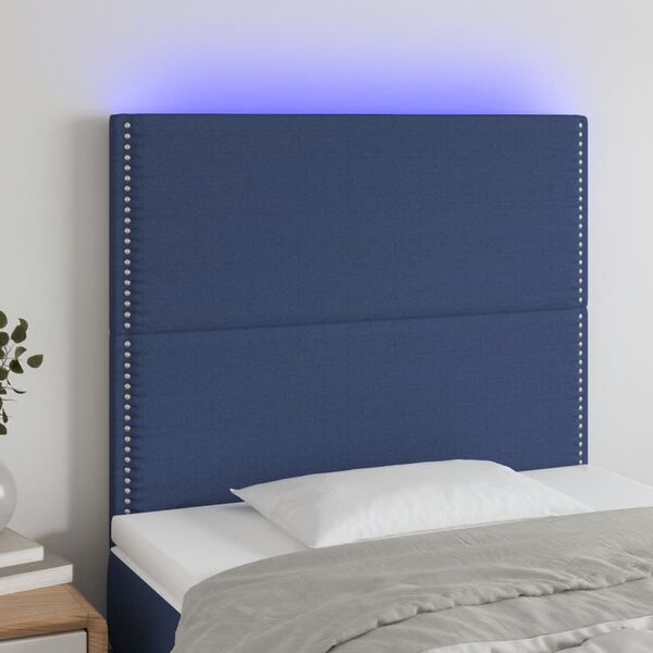 vidaXL T&ecirc;te de lit &agrave; LED Bleu 100x5x118/128 cm Tissu