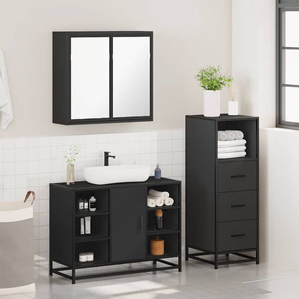 vidaXL Ensemble de meubles salle de bain 3 pcs noir bois d'ing&eacute;nierie