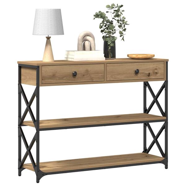 vidaXL Table Console avec tiroir chêne artisanal 100 x 28 x 75 cm