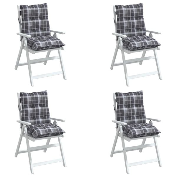 vidaXL Coussins de chaise &agrave; dossier bas lot de 4 motif &agrave; carreaux gris