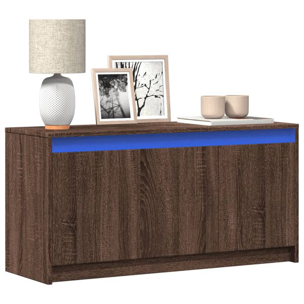 vidaXL Meuble TV avec LED ch&ecirc;ne marron 100x34x50 cm bois d'ing&eacute;nierie