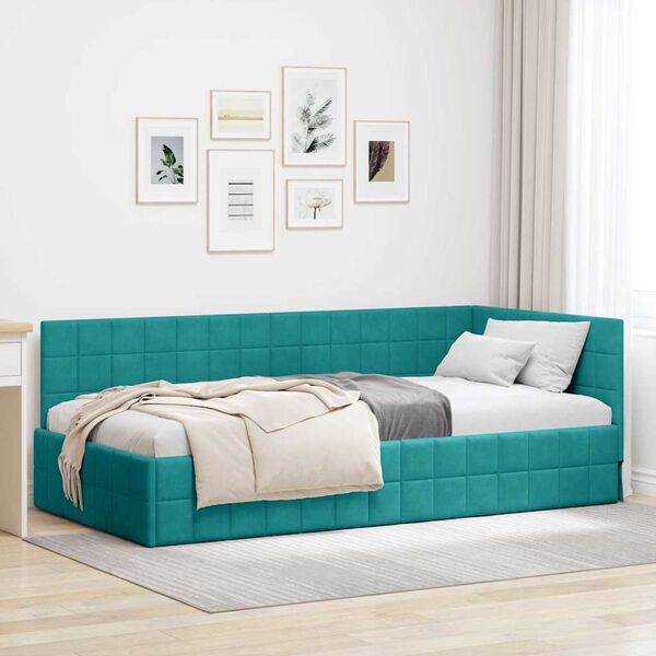 vidaXL Cadre de lit d'angle Turquoise 90 cm x 200 cm Velours