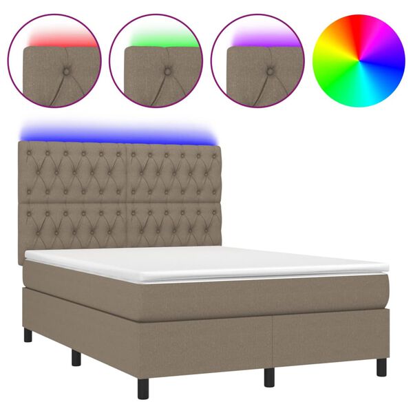 vidaXL Sommier &agrave; lattes de lit et matelas et LED Taupe 140x190cm Tissu