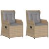 vidaXL Chaises inclinables de jardin lot de 2 et coussins beige rotin