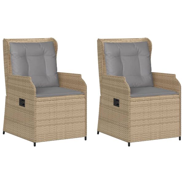 vidaXL Chaises inclinables de jardin lot de 2 et coussins beige rotin