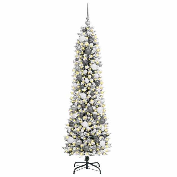 vidaXL Sapin de No&euml;l artificiel Blanc 180 cm PVC, m&eacute;tal et plastique