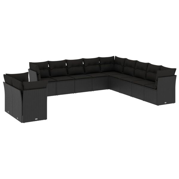 vidaXL Salon de jardin 11 pcs avec coussins noir résine tressée