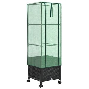 vidaXL Jardini&egrave;re de jardin avec couverture de serre et roues Noir PP