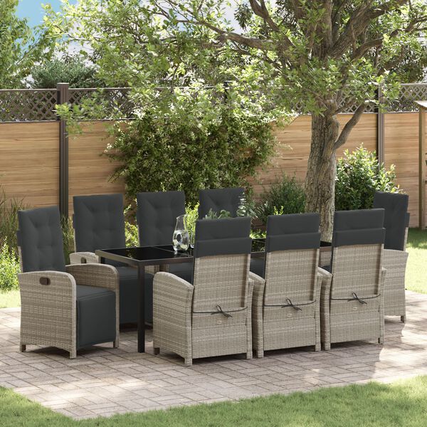 vidaXL Ensemble de salle &agrave; manger pour jardin 9 pcs Gris clair