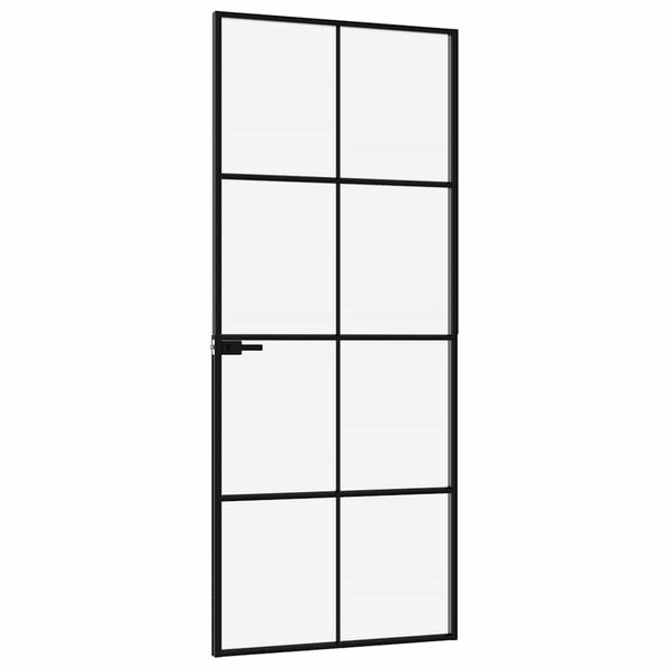 vidaXL Porte d'int&eacute;rieur Noir 83x201,5 cm Tremp&eacute; verre aluminium fin