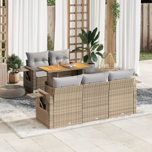 vidaXL Salon de jardin avec coussins 6 pcs beige r&eacute;sine tress&eacute;e