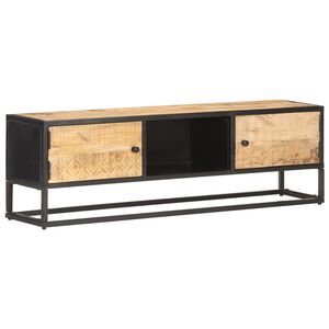 vidaXL Meuble TV avec porte sculpt&eacute;e 130x30x40cm Bois de manguier brut