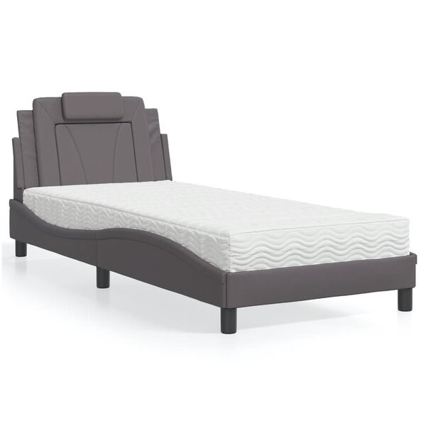 vidaXL Lit Viana avec matelas gris 90x200 cm similicuir