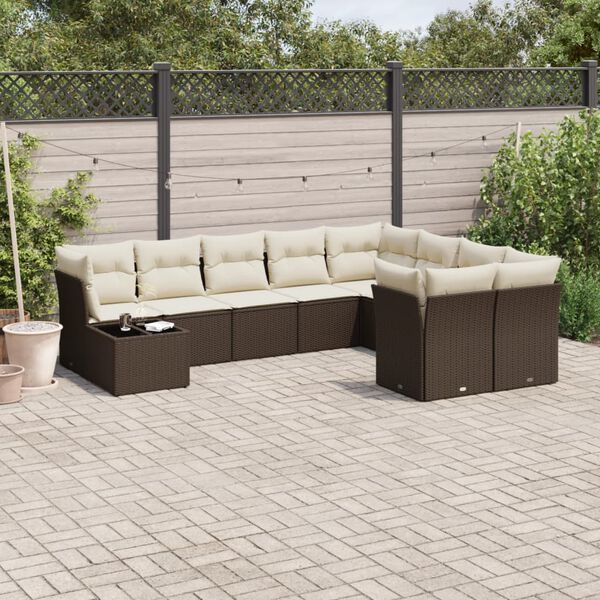 vidaXL Salon de jardin 10 pcs avec coussins marron r&eacute;sine tress&eacute;e