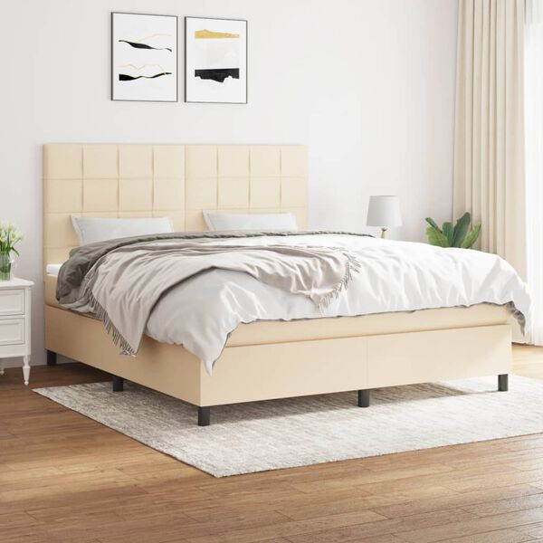 vidaXL Sommier &agrave; lattes de lit avec matelas Cr&egrave;me 160x200 cm Tissu