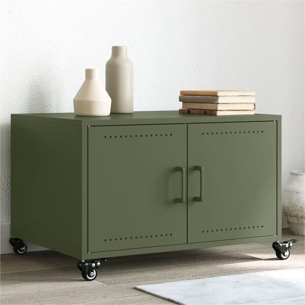 vidaXL Table basse vert olive 68x50x43,5 cm acier