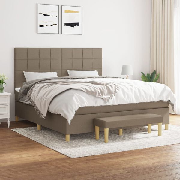 vidaXL Sommier &agrave; lattes de lit avec matelas Taupe 160x200 cm Tissu