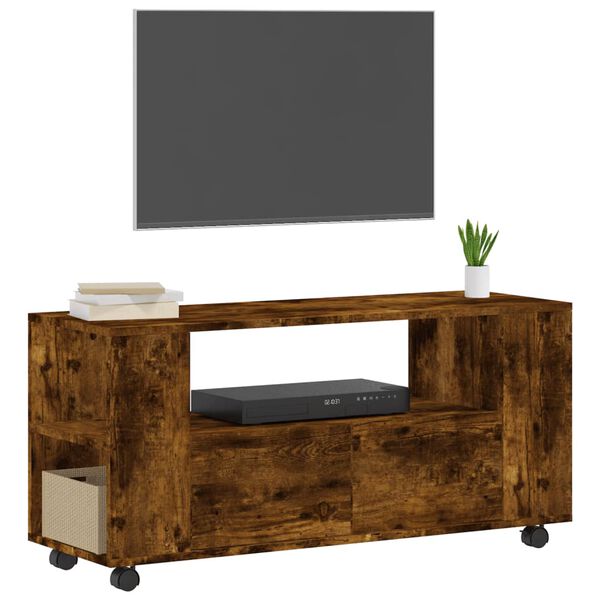 vidaXL Meuble TV chêne fumé 102x34,5x43 cm bois d'ingénierie
