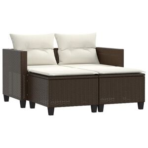 vidaXL Canap&eacute; de jardin 2 places avec tabourets marron r&eacute;sine tress&eacute;e