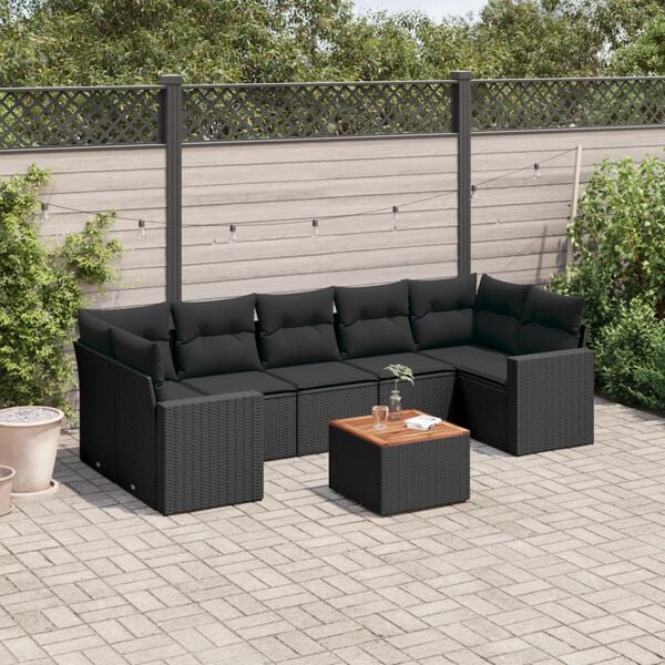 vidaXL Salon de jardin 8 pcs avec coussins noir r&eacute;sine tress&eacute;e