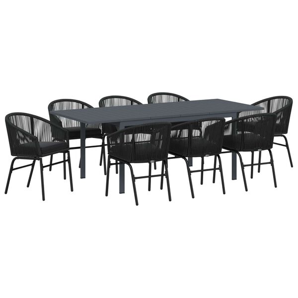 vidaXL Ensemble de salle &agrave; manger pour jardin 9 pcs Noir polyrotin