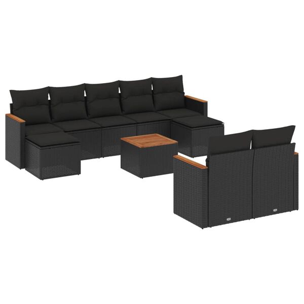 vidaXL Salon de jardin 10 pcs avec coussins noir r&eacute;sine tress&eacute;e