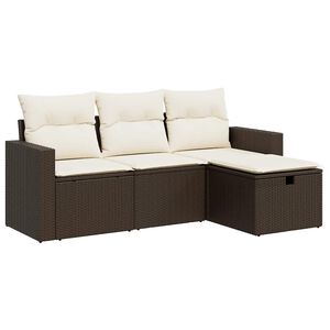 vidaXL Salon de jardin 4 pcs avec coussins marron r&eacute;sine tress&eacute;e
