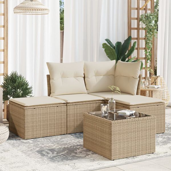 vidaXL Salon de jardin avec coussins 5 pcs beige r&eacute;sine tress&eacute;e